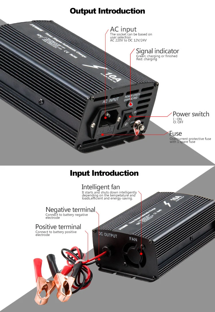 12V/24V 10A/20A Universal Lead Acid/Solar Automatic Car Battery Charger