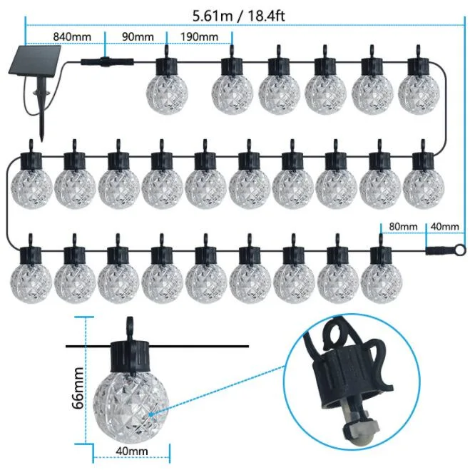 IP65 Waterproof G40 Christmas Lights RGB Solar Power LED Outdoor String Lights with Remote Control