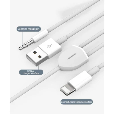 오디오 데이터 전송 케이블 USB, iPhone 시리즈와 호환, 동시에 충전 및 음악 재생, 3.5mm 오디오 잭이 있는 자동차 라디오/스피커/헤드폰 지원